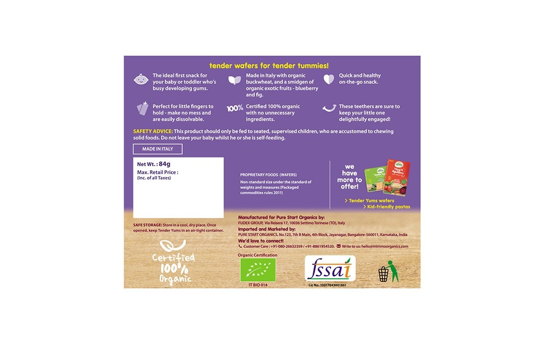 Mimmo Organics Tender Yums, Organic Teething Wafers, Blueberry Fig   Box  84 grams